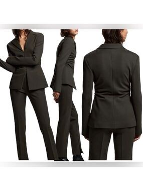 Zara women olive khaki green ruched blazer jacket hook eye closure Sz XL NWOT